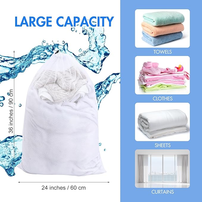 Berlune 30 Pack 24 x 36 Inches Large Mesh Bags for Laundry, Wash bags, Sturdy Mesh Material Closed with Drawstring, Factory, University, Dormitory, Travel and Apartment Dweller (White, Black, Gray)