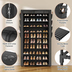 VTRIN Tall Shoe Rack with Cover, 10 Tier Shoe Organizer Storage for 50-55 Pairs Shoes and Boots Large Capacity Shoe Shelf with 8 Pockets Free Standing Shoe Rack for Closet, Entryway, Garage