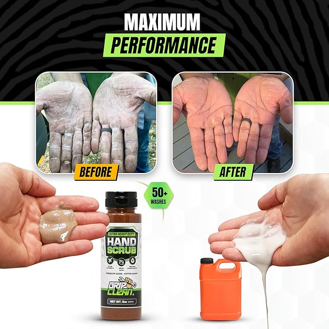 Grip Clean Ultra Heavy Duty Hand Cleaner for Mechanics – Walnut Shell & Clay-Infused Technology Removes Grease, Oil & Paint – Pro-Grade Industrial Hand Soap with Cherry Scent - 8 Fl Oz