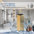 BGL Square Toilet Brush with Holder,Stainless Steel Rubber Painted Toilet Bowl Brush and Holder for Bathroom,2 Cleaner Brush Heads,Gold