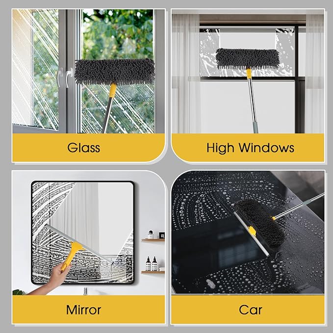 81" Long Handle Window Cleaner Tool Squeegee with Extension Pole, 2 in 1 Large Surface Window Cleaning Kit, Professional Window Washing Kit for High Windows Glass Car Mirror Solar Panel