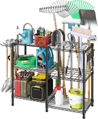 T3 Garden Tool Organizer（With 6 Shelves and 3 PP Panel）Heavy Duty Garage Tool Storage for Yard，Shed and Lawn，Freestanding Tool Organizers and Storage UP to 80 Tools，Black with Anti-Tip Device