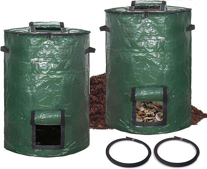 Large Compost Bin Bags,Garden Compost Bin Bags 80 Gallon(300L) Outdoor Foldable Garden Yard Garbage Cans Leaf Bag (Green 2pcs)