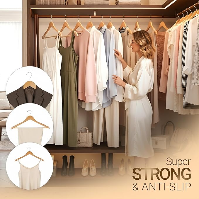 Utopia Home Premium Wooden Hangers 30 Pack - Heavy Duty & Durable Coat Hanger - Wood Hanger with 360-Degree Rotatable Hook - Clothes Hangers with Non-Slip Shoulder Notches For Shirts & Coats (Natural)