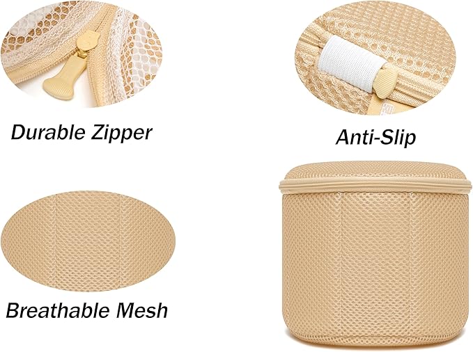 2 Pack Bra Laundry Bags for Washing Machine, Delicate Underwear Wash Bags with Anti-Deformation Structure & Fixed Friction Plates (beige)