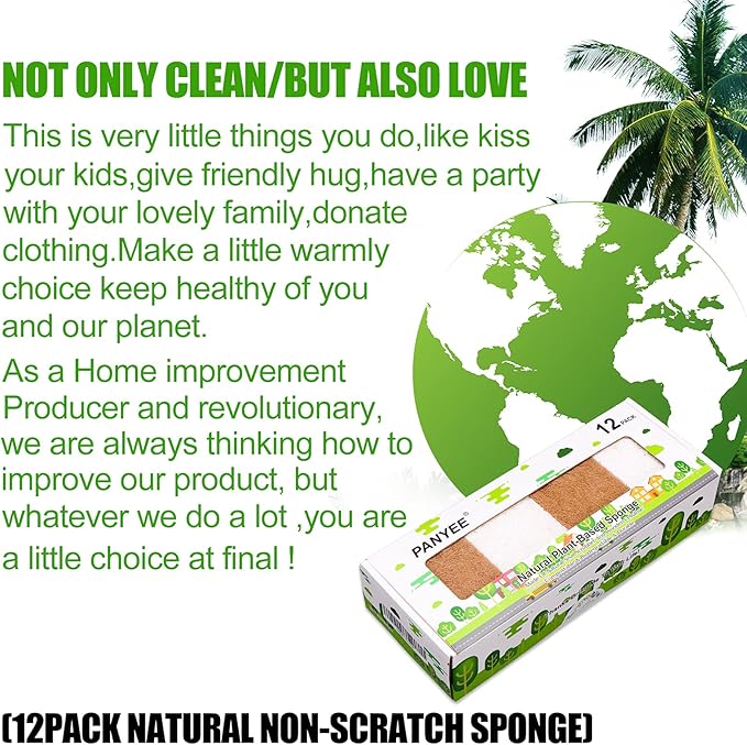 Natural Sponge Kitchen 12Pack,Eco Friendly Non-Scratch Scrub Sponge,Biodegradable Sisal Scrubber with Compostable Kitchen Sponges for Dishes Cleaning…