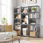 REIBII Book Shelf, 13 Cube Storage Organizer, DIY Bookcase for Bedroom, Office, Living Room, Closet, 12" D x 47.24" W x 59.05" H, Grey