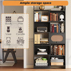 IRONCK 6 Tier Bookshelf and Bookcase with 2 Rattan Design Flip-top Storage Cabinets, 8 Cube Bookcases Display Storage Shelves Organizer for Living Room, 35.4" Black