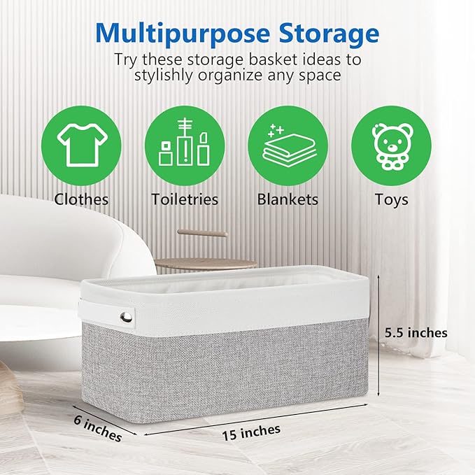 Bidtakay Small Bins for Organization Fabric Baskets for Toilet Paper Storage [4-Pack] Collapsible Narrow Baskets for Towels Socks Organizer Decorative Bins for Nursery Closet Cabinet -15x6x5.5In