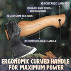 DRAGON RIOT 8.5 inch Camping Axes and Hatchets, Bushcraft Axe for Wood Splitting and Kindling, Hand Forged Carbon Steel Hatchets Axe, Ash Wood Handle, Retro Sheath with Gift Box