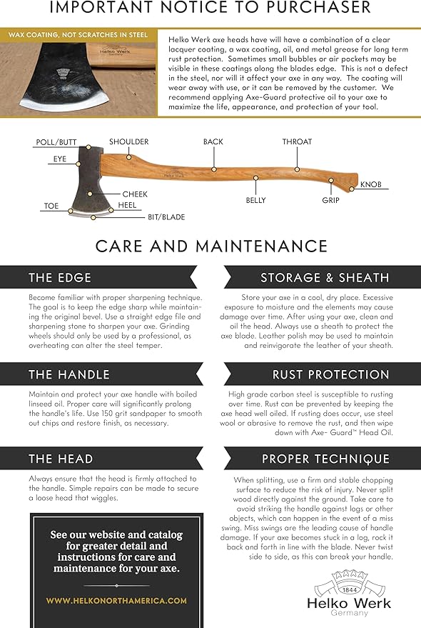 1844 Helko Werk Germany - Förster Professional Heavy Felling Axe for Felling Trees and Wood Cutting - Head 4.5 lb, Handle 35 in (Heavy Felling) #10460