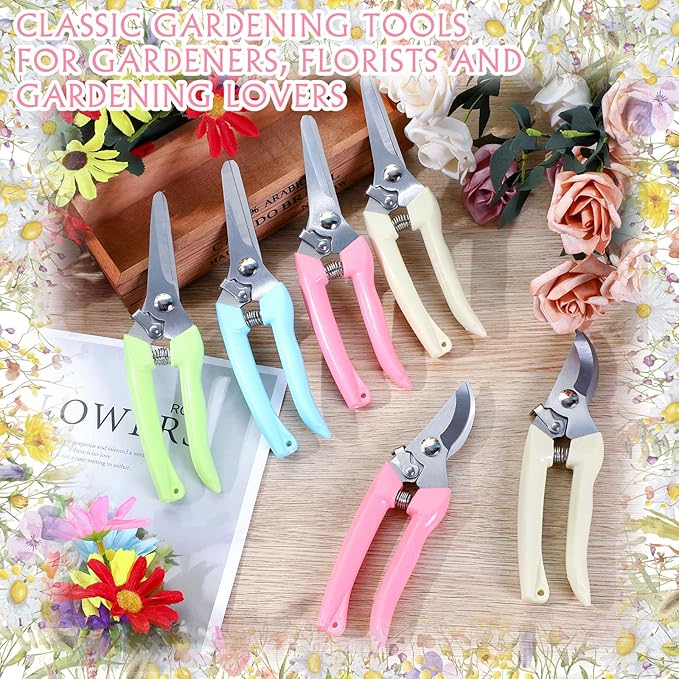 Jutom 8 Pcs Garden Shears Pruning Scissors Clippers Sharp Hand Pruners for Gardening Tools Cutting Flowers Trimming Plants Bonsai Fruits Picking, 4 Bypass Blade and 4 Straight Blade
