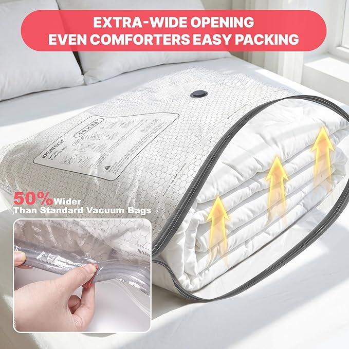 IDEATECH 6Pack Vacuum Storage Bags with Electric Pump, Jumbo Vacuum Seal Bags for Clothing, Bedding & Blankets, Heavy Duty Compression Space Saver with Airtight Seal, Small Space Storage Pack-3L+3XL