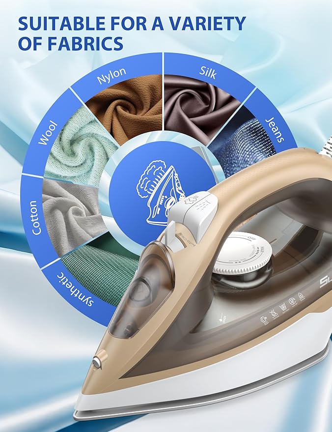 Large Irons Steamer for Clothes, 1500W Iron Non-Stick Ceramic Soleplate, 500 Microsteam Holes, Powerful Steam Iron, Auto shutoff, Self-Cleaning, 12.31oz Water Tank Ironing Clothes for All Fabrics