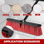 18" Push Broom for Outdoor - Heavy Duty 63" Long Handle Outdoor Broom for Deck,Driveway,Garage,Yard,Deck,Patio,Warehouse,Concrete