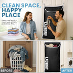 Hanging Laundry Hamper Bag XL 40x22", Space Saving over the Door Storage Bags, Behind the Door Hampers for Dirty Clothes & Wall Mounted Basket for Bathroom, Organizer for Small Room Spaces RV
