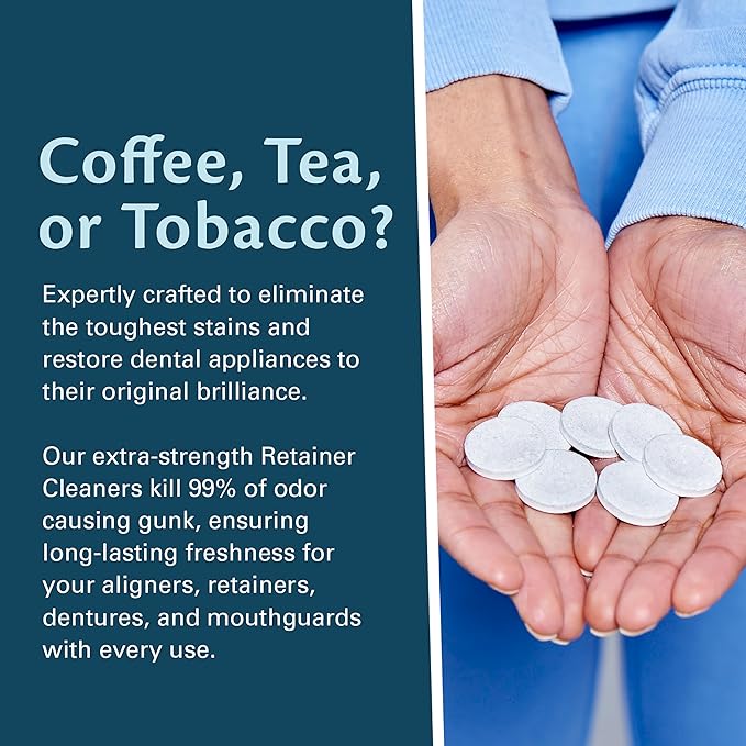 Coffee and Tea Retainer Cleaner Tablets, Removes Odors, Stains, and Plaque, 4-Month Supply, Denture Cleanser for Caffeine Enthusiasts, 120 Tablets by M3 Naturals