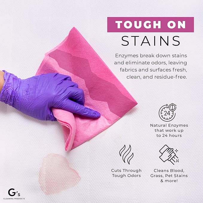 G's Cleaning Biodegradable Stain & Odor Remover Spray – 32 oz Pet Urine Enzyme Cleaner – Pet Odor Eliminator for Home – Cat & Dog Pee Carpet Cleaner – Stain Remover for Rug, Floor, Furniture, Mattress