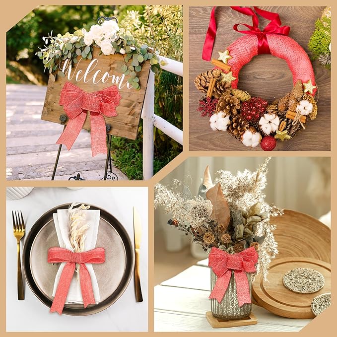 Wired Edge Decorative Ribbon DIY Craft Ribbon for Holiday Garlands Gift Wrapping and Home Decor (Red, 1.5 inches)