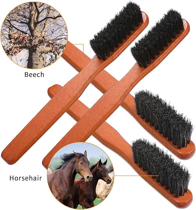 Lusofie Silver Polish Set 4pcs Horsehair Brush with 2pcs Silver Polishing Cloth Jewelry Cleaning Kit for Silverware, Plates and Jewelry Polishing, Detail Cleaning Tool