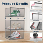 4 Pack Clear Shoes Storage Box Organizer Acrylic Sneaker Shoe Display Case Stackable Storage Organizer with Lid,Black Size 14