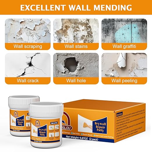 Drywall Repair Kit,19.74OZ,2 Pack Wall Mending Agent,Wall Spackle with Scraper,Wall Surface Hole Fill Quick and Easy Solution,Easy to Fill Holes in Home Wall and Quick Repair Crack,Plaster Wall Repair