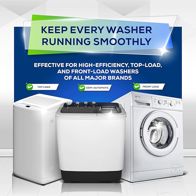 Washing Machine Cleaner Tablets, 24 Pack–Deep Cleaning Tablets for Top & Front Load HE Washer Cleaners, Descaler & Deodorizer, Septic Safe, Cleans Drum, Tub, Seal & All Internal Parts