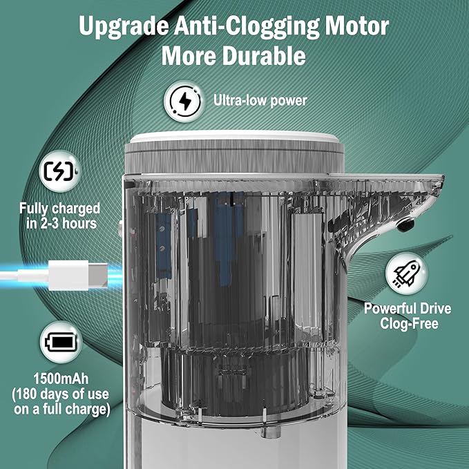 Automatic Foaming Soap Dispenser (Upgrade Auto & Manual Modes) - Adjustable Foam Volume - IPX7 Waterproof -1500mAh USB Rechargeable Touchless Hand Soap Dispenser