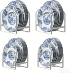 4 Pack Kitchen Plate Holder Organizer for Cabinet Space Saver Dinner Dish Storage Rack Upright Dish Drying Racks Metal Plate Dish Racks Stand for Cupboard and Countertop 2 Large 2 Small White
