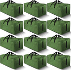 HOMESURE 12 Pack Large Strong Moving Bags with Zippers & Carrying Handles - Water-Resistant - Heavy Duty Storage Tote for Space Saving, Fold Flat, Alternative to Moving Box (Olive Green)