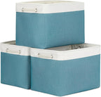 Bidtakay Large Storage Baskets for Shelves 3 Pack 16x11.8x11.8 Inch Storage Bins for Organizing Fabric Storage Cubes for Closet Clothes Basket Laundry-White&Teal