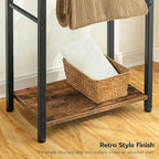 HOOBRO Free Standing Towel Rack for Bathroom, 2 Tier Blanket Rack, 16.5" L x 9.4" W x 31.5" H, Blanket Holder, Drying and Display Rack with Shelf, Rustic Brown and Black BF02LB01