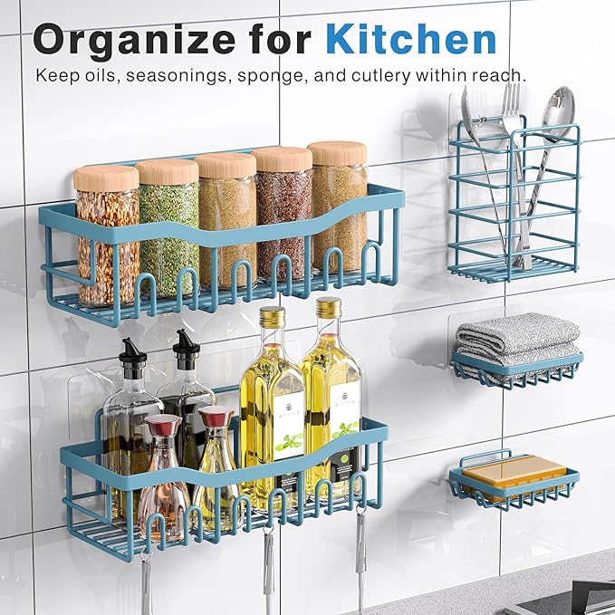 5-Pack Rustproof Stainless Steel Shower Caddy – No Drill Adhesive Bathroom Organizer with Large Capacity, Spacious Shower Shelves for Inside Shower, Kitchen & Home Decor Storage-XL Size