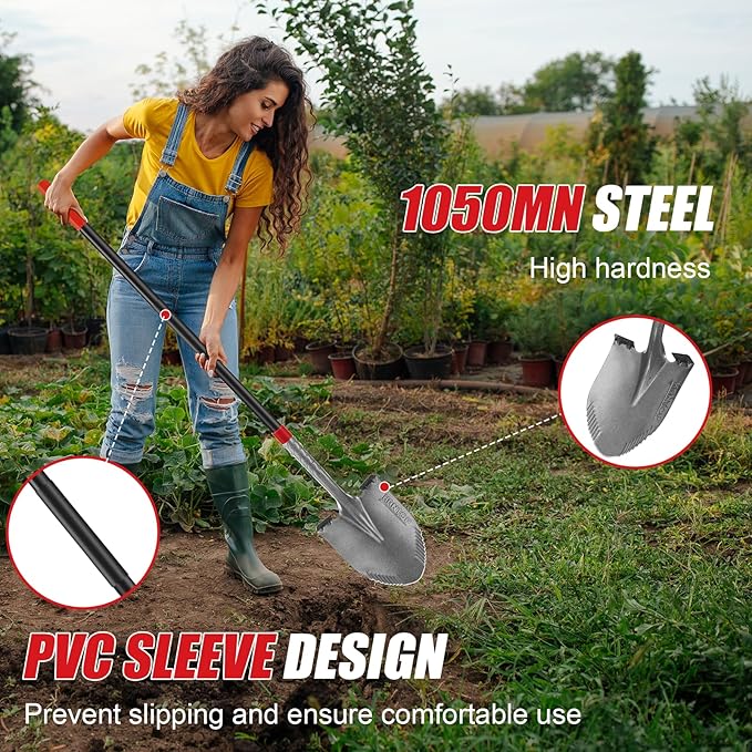 Heavy Duty Garden Tools Digging Shovel Garden Shovel Spade with Long Fiberglass Handle for Digging and Garden Work,58 inches