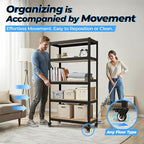 HOMEDANT House 5-Tier Metal Boltless Rolling Cart Shelf Rack Casters Heavy Duty Wheel Shelving Unit Adjustable Utility Storage Shelves Organizer Shelf Kitchen Garage 48.1" W x 18.5" D x 75.4" H 2Pack