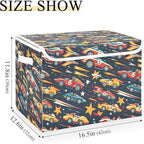senya Large Storage Bins with Linen Collapsible Foldable Storage Cubes Fabric Closet Organizer Containers box with Flip-Top Lid for Home Bedroom Office 16.7 x 12.6 x 11.8in (Racing Car)
