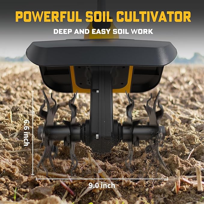 Cordless Tiller Cultivator Compatible with Dewalt 20V Battery(Tool Only), Electric Garden Tiller w/360 RPM, 9In Tilling Width and 6.6In Depth Garden Rototiller for Lawn/Soil Cultivation