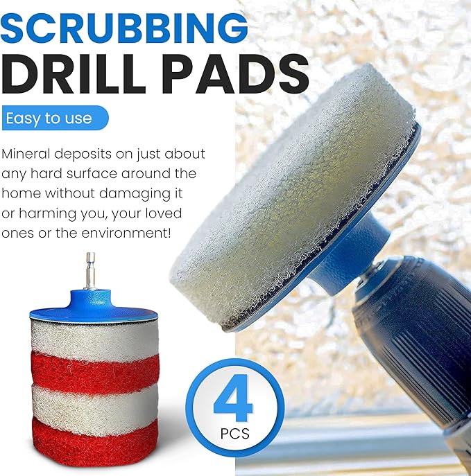 Bring It On Cleaner Hard Water Stain Remover for Glass, Soap Scum remover for Shower glass, Fiberglass, Windows, Tile and Grout Cleaner, Water Spot Remover for Glass Includes Scrubbing Drill Pads