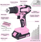 FASTPRO Pink Tool set -220-Piece Lady's Home Repairing Tool Kit & 20V Pink Cordless Lithium-ion Drill Driver