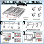 2 Shelf Rolling Cart with Wheels, 660lbs Capacity Collapsible Steel Rolling Utility Cart, Heavy-Duty Foldable Workbench, Metal Rolling Storage Cart with Handle for Groceries, Warehouse (36" Lx26 W)
