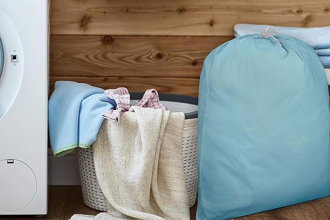 Urban Villa Laundry Bag Canvas|Dirty Clothes Travel Laundry Bag|Machine Washable|Reusable College Hostel Hamper Liner Bag for Garments Delicates Drawstring Closure 1 Pack Aqua Color|Size 28X36 Inches