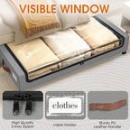 SpaceHacks Under Bed Storage with Wheels 1Pack Underbed Storage with Clear Window&Label Under Bed Drawers Large Capacity Rolling Under Bed Storage for Clothes,Shoes, Blankets (Light Grey)