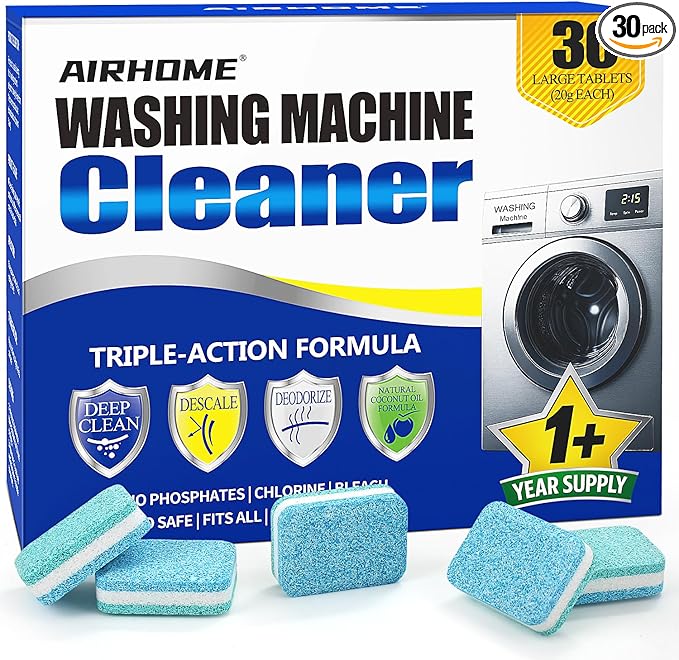 Washing Machine Cleaner Tablets - Deep-Cleaning Descaler for Front Load and Top Load Washers, Including HE, 30 Pack (15 Month Supply)