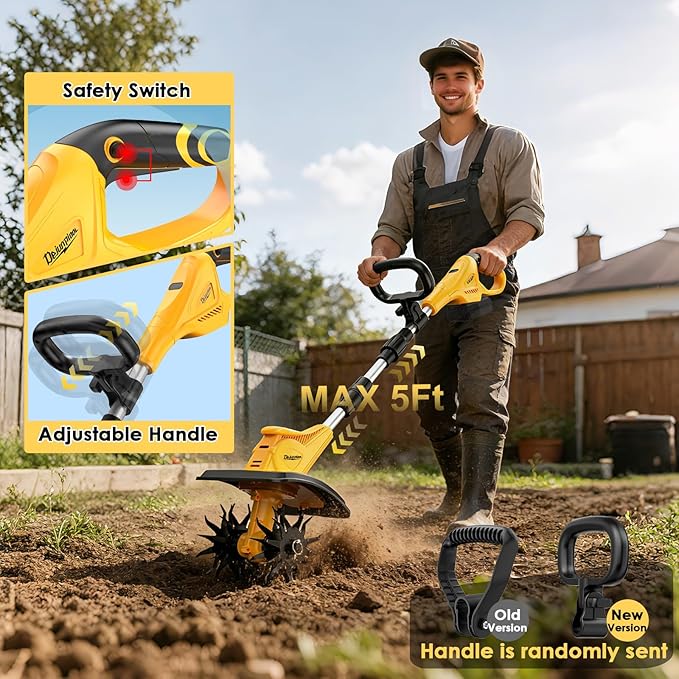 Cordless Tiller Cultivator for DEWALT 20V MAX Battery (Tool Only), 310RPM Electric Rototiller Garden Tool with 40 Steel Tines, 9.1In Tilling Width & 6.3In Depth Tiller for Gardening, Folding Design