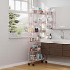 6 Tier Slim Rolling Storage Cart with Wheels, Metal Mobile Shelving Unit Organizer Utility Cart for Office Bathroom Kitchen Laundry Room Narrow Places (Pink 6 Inches)