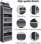 Over Door Organizer with 4 Large Capacity Pockets, Heavy Duty Hanging Organizer Storage for Closet Bathroom Nursery Bedroom Dorm, Toys Cosmetics Sundries and Baby Essentials, Gray