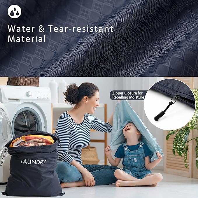 WiseBoy 2 Pack Laundry Bags, Washable Wet Dry Bag, Travel Laundry Bag Dirty Clothes Organizer, Swimming Yoga Bathing Suit Workout Wet Dry Bag - Navy Blue