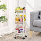TOOLF 3-Tier Foldable Rolling Cart, Collapsible Metal Utility Cart with Wheels, No Assemble, Multifunction Storage Organizer Trolley for Kitchen, Bathroom, Dorm, Nursery, White