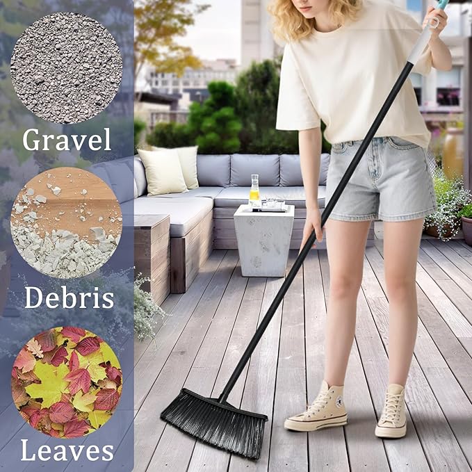 Outdoor Broom for Cleaning Floor - Heavy Duty Outdoor Broom, House Brooms for Sweeping Indoor, Outside Brooms for Cleaning Garages, Terraces, Porches, Sidewalkes and Deck, etc.(Black)