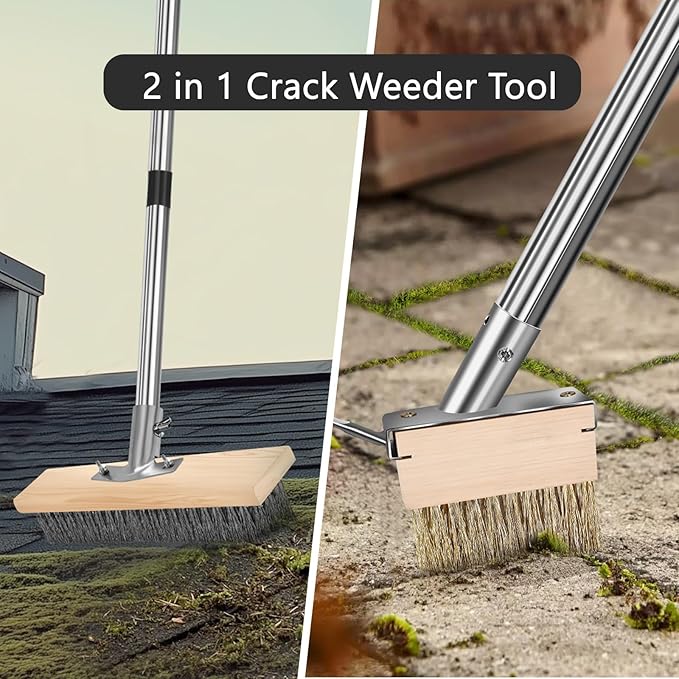 Metal Cleaning Brush, Moss Brush for Rough Surface with Long Handle, Floor Concrete Scrub Stiff Bristle, a Crack Weeder for Moss, Tough Stains on Concrete Grout Garden Garage Patio Pool